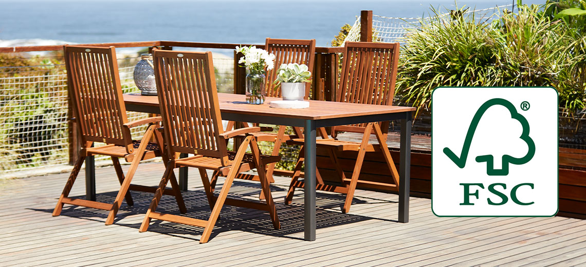 FSC logolu bahçe masası ve bahçe sandalyeleri gibi FSC sertifikalı sert ahşap bahçe mobilyaları
