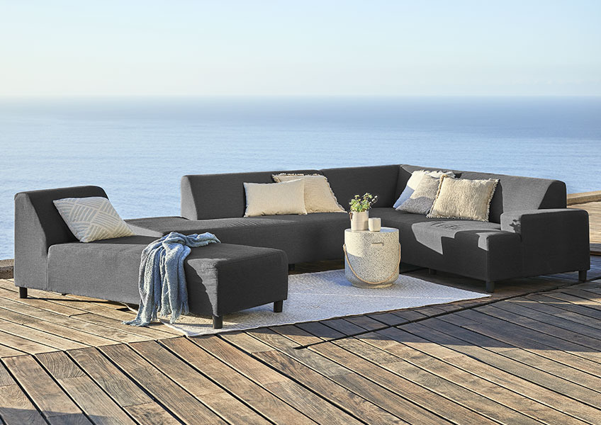 6 person all-weather lounge sofa and sun lounger in dark grey