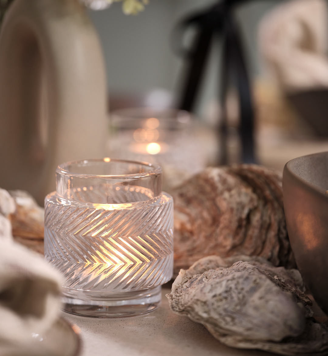 Camdan yapılmış ARN tealight tutucu Dekoratif desenli camdan tealight tutucu