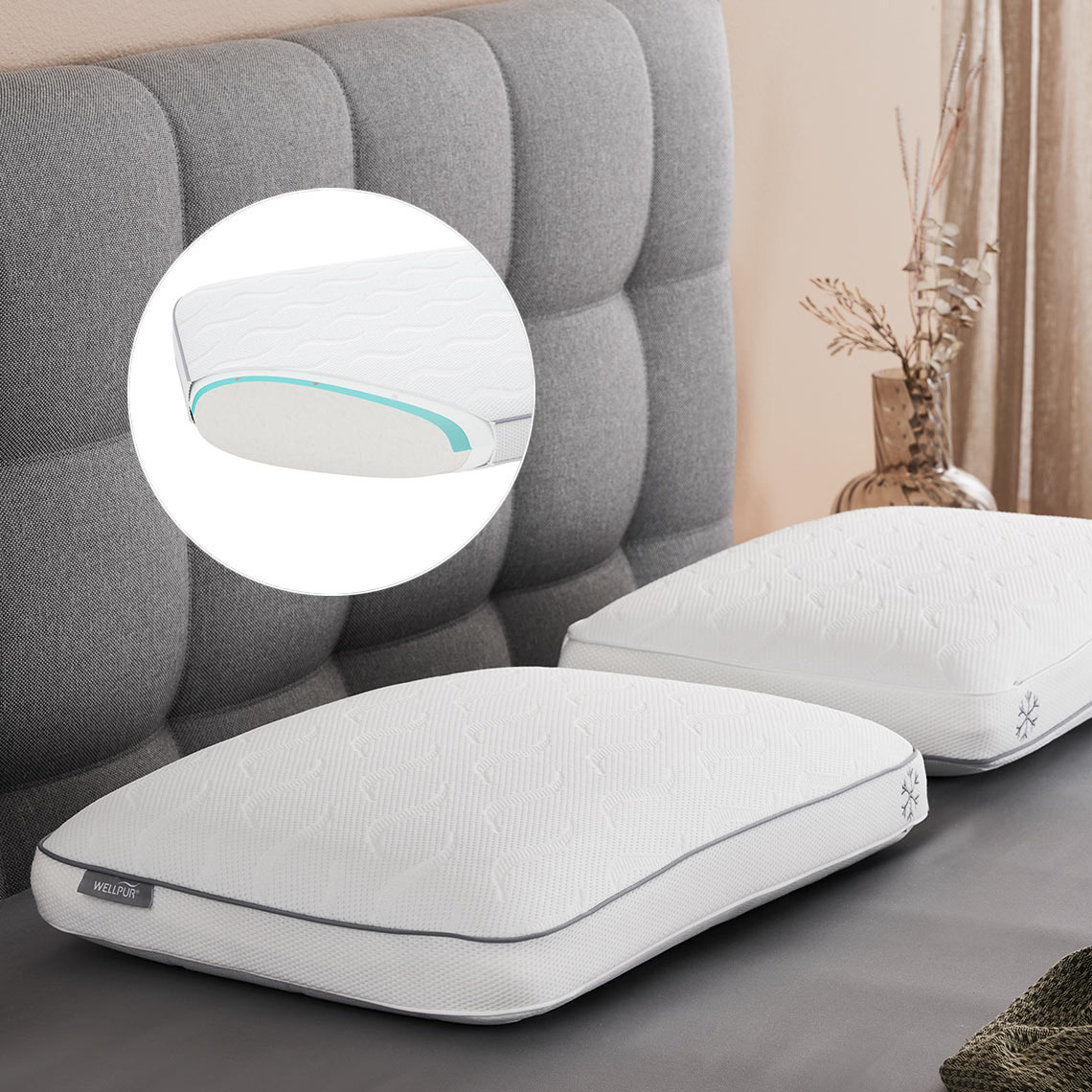 Serinletici özelliklere sahip iki memory foam yastık